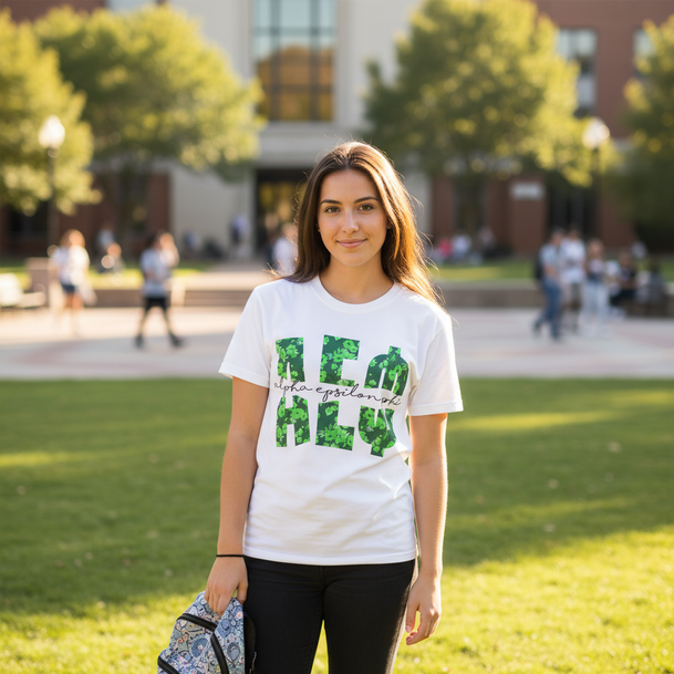 Alpha Epsilon Phi Floral Big Lettered T-Shirts