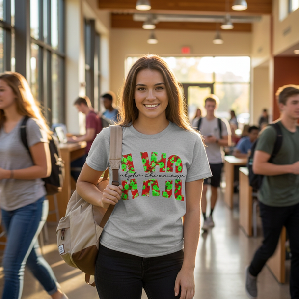 Alpha Chi Omega Floral Big Lettered T-Shirts