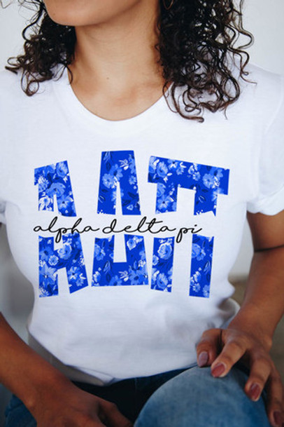 Alpha Delta Pi Floral Big Lettered T-Shirts