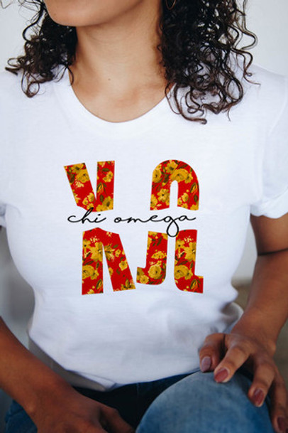 Chi Omega Floral Big Lettered T-Shirts