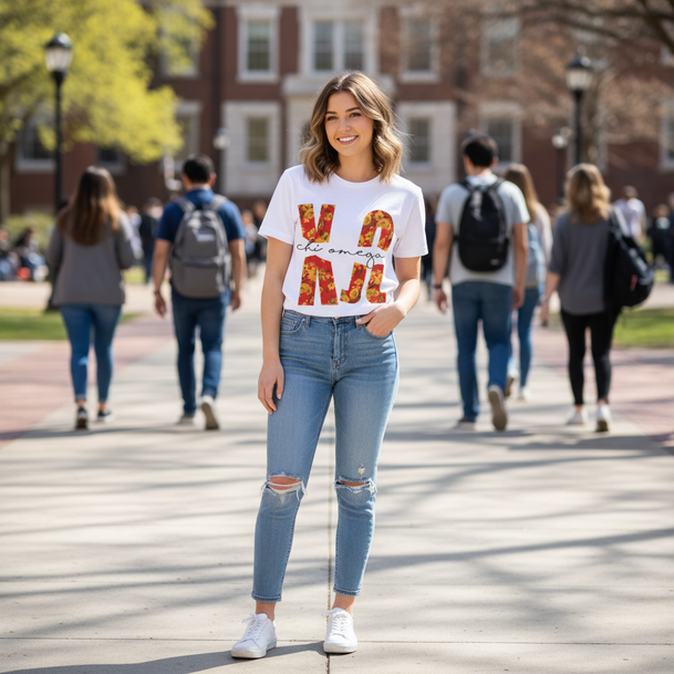 Chi Omega Floral Big Lettered T-Shirts