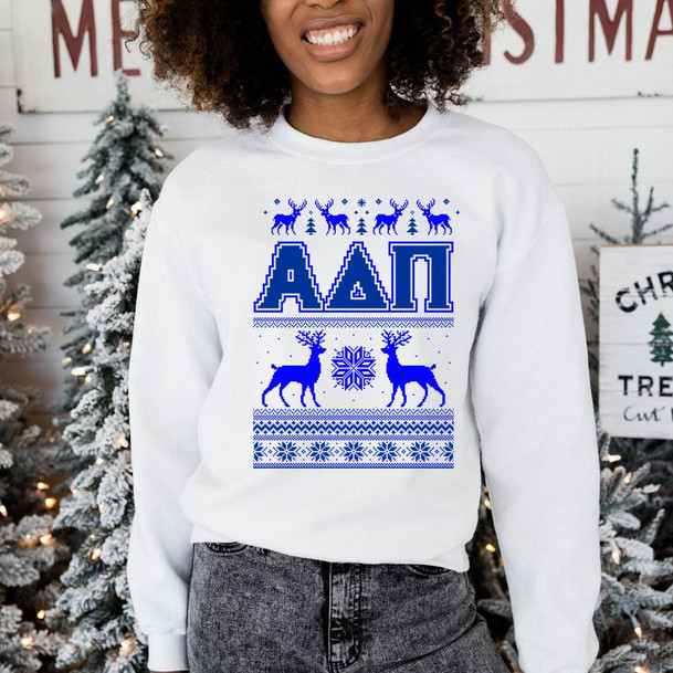 Printify Alpha Delta Pi Ugly Christmas Sweater Crewneck Sweatshirts 