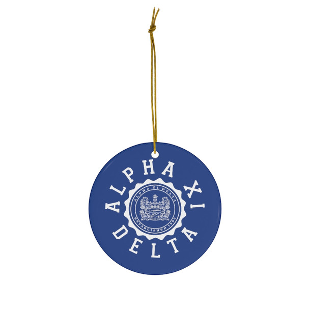 Alpha Xi Delta Round Christmas Shield Ornaments