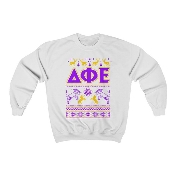 Printify Delta Phi Epsilon Ugly Christmas Sweater Crewneck Sweatshirts 