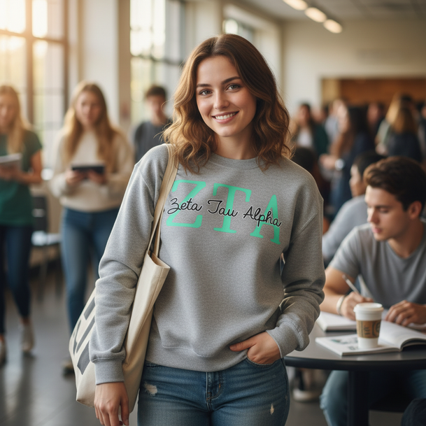 Zeta Tau Alpha Greek Type Crewneck Sweatshirts