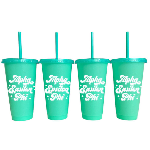 Sorority Shop Alpha Epsilon Phi Glitter Color Changing Cup 4-Pack 