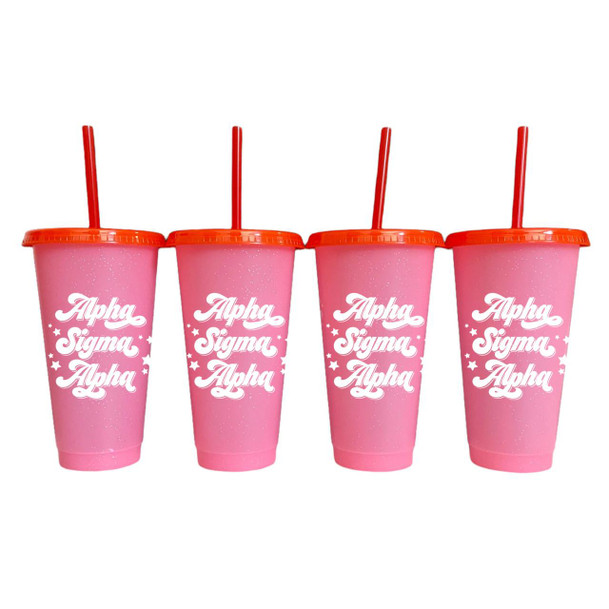 Sorority Shop Alpha Sigma Alpha Glitter Color Changing Cup 4-Pack 
