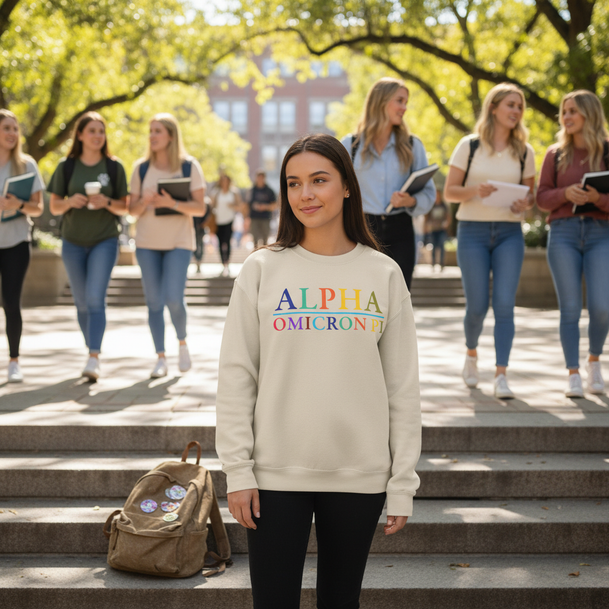 Alpha Omicron Pi Colors Upon Colors Crewneck Sweatshirt