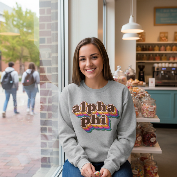 Alpha Phi Retro Maya Crewneck Sweatshirts