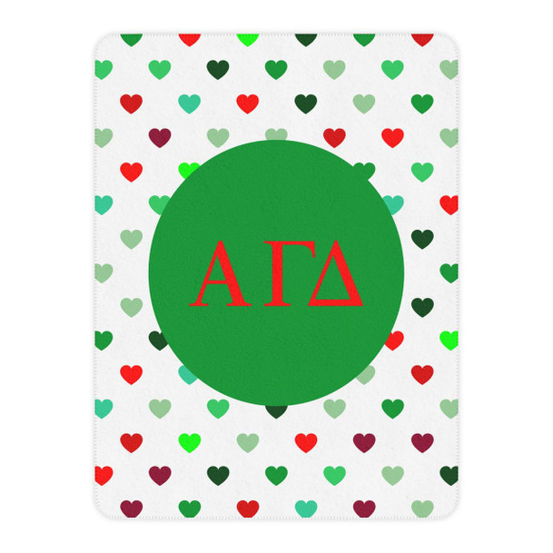 PTG Alpha Gamma Delta Hearts Tan Sherpa Blanket - Giant Size!