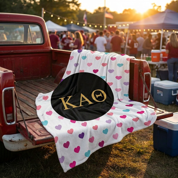 Kappa Alpha Theta Hearts Tan Sherpa Blanket - Giant Size!