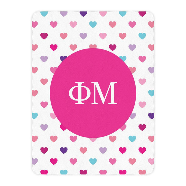 Phi Mu Hearts Tan Sherpa Blanket - Giant Size!