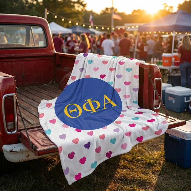 Theta Phi Alpha Hearts Tan Sherpa Blanket - Giant Size