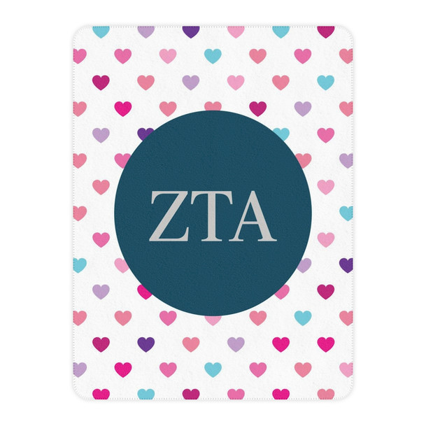 Zeta Tau Alpha Hearts Tan Sherpa Blanket - Giant Size!