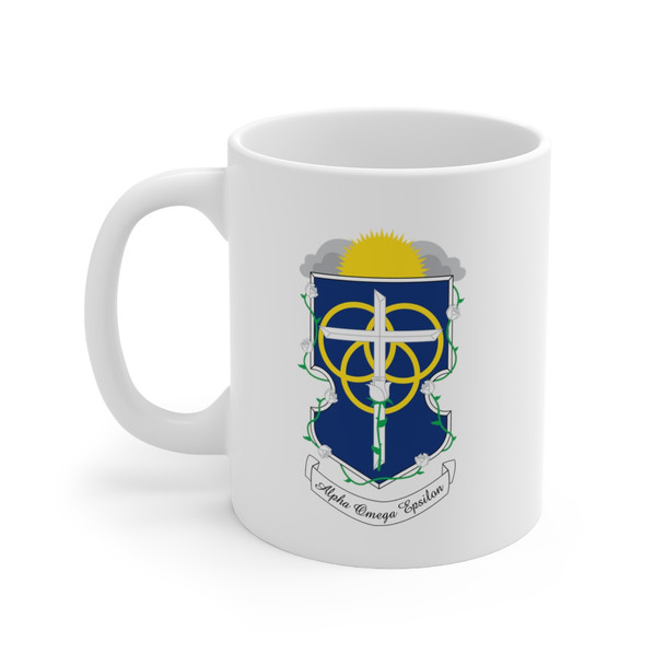 Alpha Omega Epsilon Crest Ceramic Coffee Cup, 11oz.