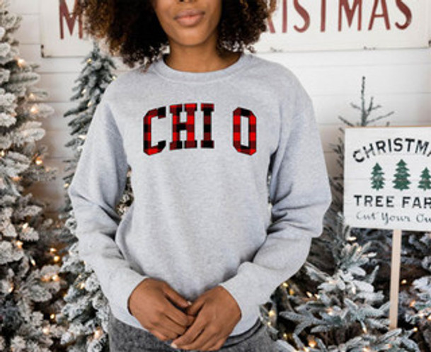 Chi Omega Christmas Plaid Nickname Crewnecks