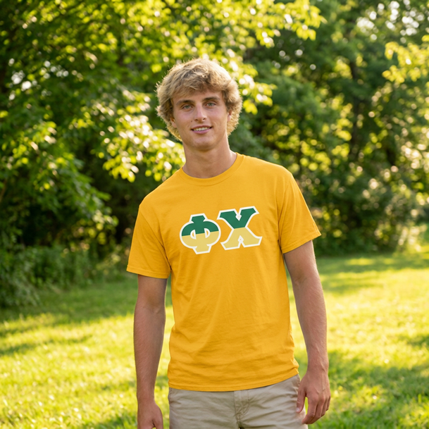 Phi Chi Two Toned Greek Lettered T-shirts