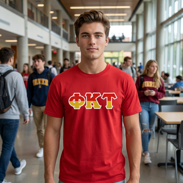 Phi Kappa Tau Two Toned Greek Lettered T-shirts