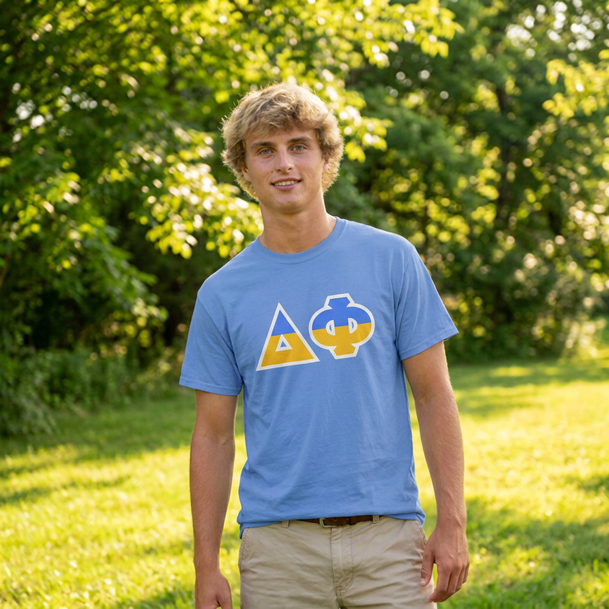 Delta Phi Two Toned Greek Lettered T-shirts