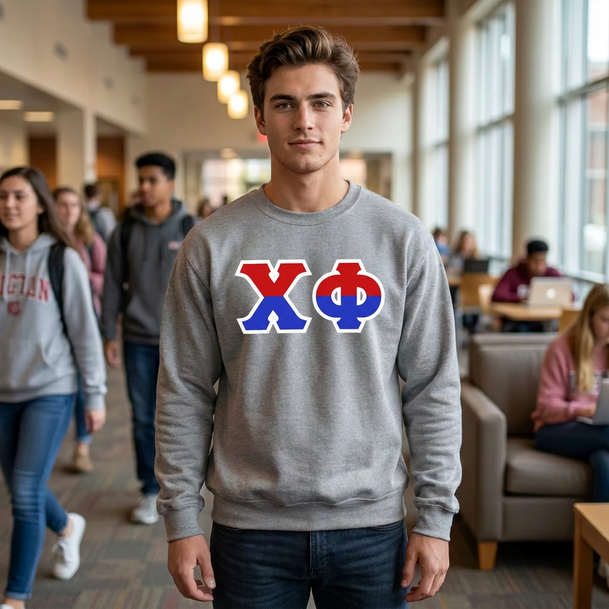 Chi Phi Two Toned Greek Lettered Crewneck Sweatshirts