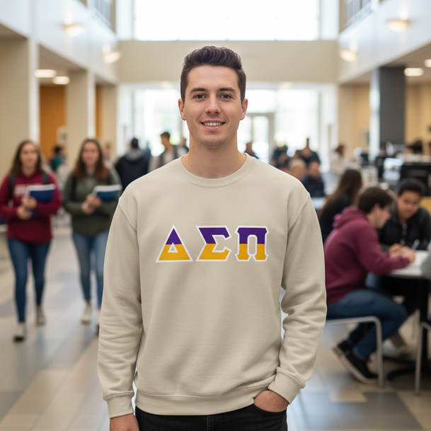 Delta Sigma Pi Two Toned Greek Lettered Crewneck Sweatshirts