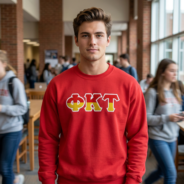 Phi Kappa Tau Two Toned Greek Lettered Crewneck Sweatshirts
