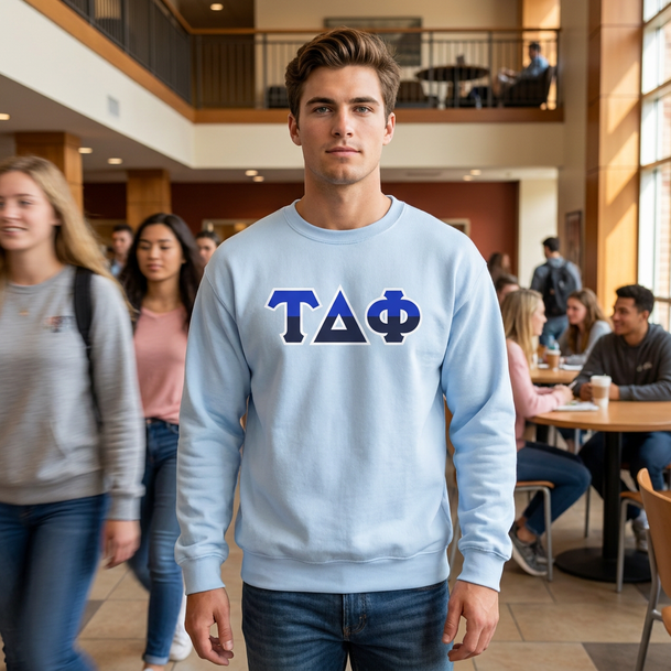 Tau Delta Phi Two Toned Greek Lettered Crewneck Sweatshirts
