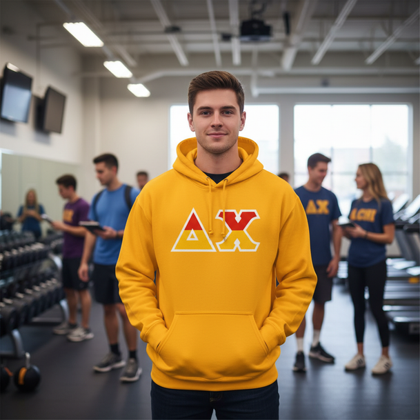 Delta Chi Two Toned Greek Lettered Hooded Sweatshirts