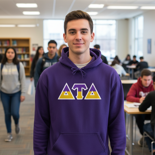 Delta Tau Delta Two Toned Greek Lettered Hooded Sweatshirts