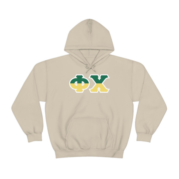 Phi Chi Two Toned Greek Lettered Hooded Sweatshirts