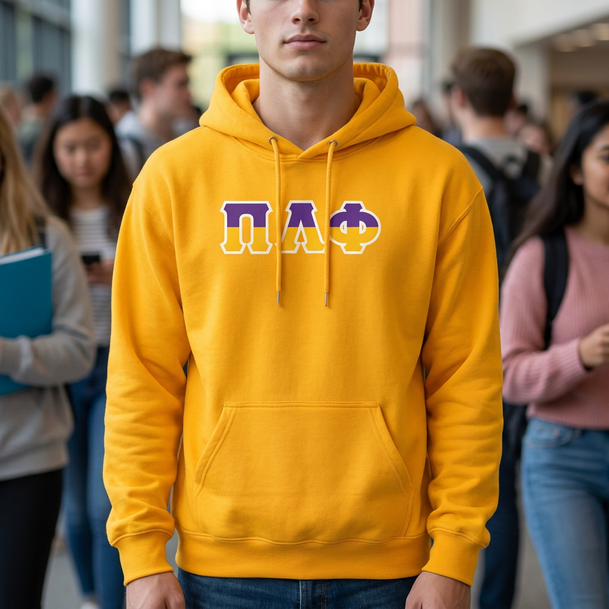 Pi Lambda Phi Two Toned Greek Lettered Hooded Sweatshirts