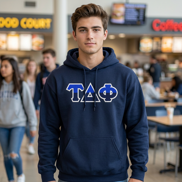 Tau Delta Phi Two Toned Greek Lettered Hooded Sweatshirts