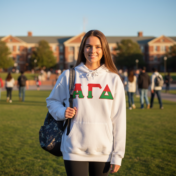 Alpha Gamma Delta Two Tone Lettered Hooded Sweatshirts