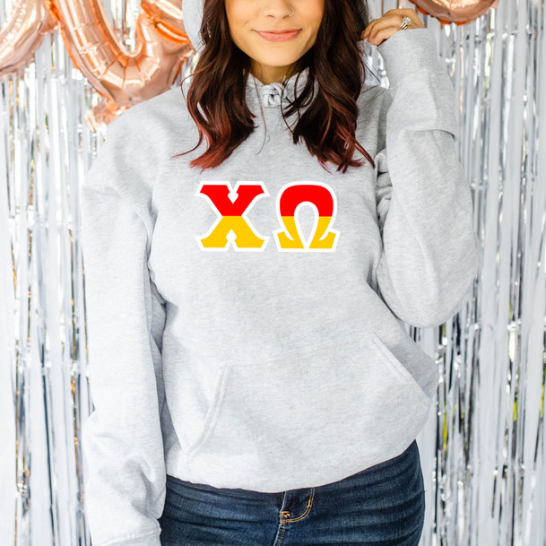 Chi Omega Two Tone Lettered Hooded Sweatshirts