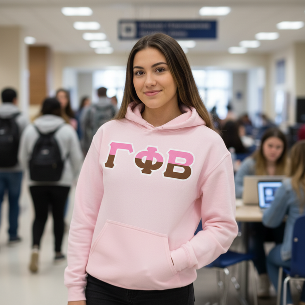 Gamma Phi Beta Two Tone Lettered Hooded Sweatshirts