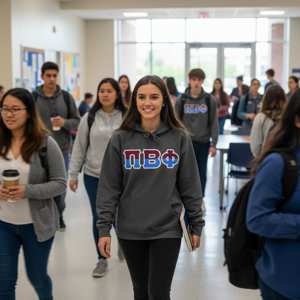 Pi Beta Phi Two Tone Lettered Hooded Sweatshirts