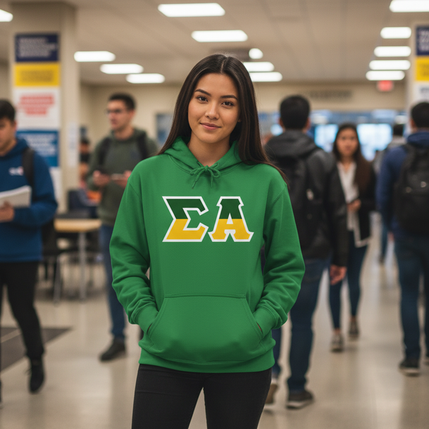 Sigma Alpha Two Tone Lettered Hooded Sweatshirts