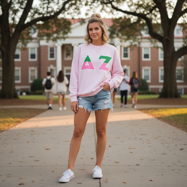 Delta Zeta Two Tone Lettered Crew Sweatshirts