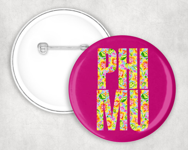 Phi Mu Floral Pin Buttons