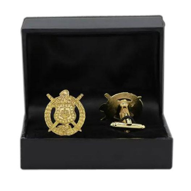 National Sportswear Emblem Omega Psi Phi Cuff Links - Omega Shield Gold Look Cuff Links 