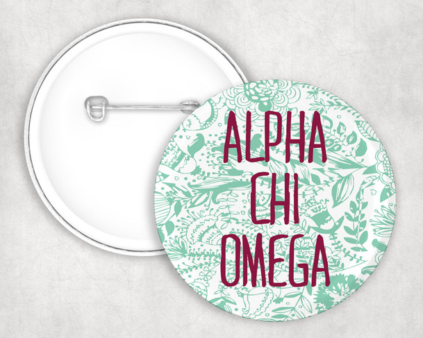 Alpha Chi Omega floral-text Pin Buttons
