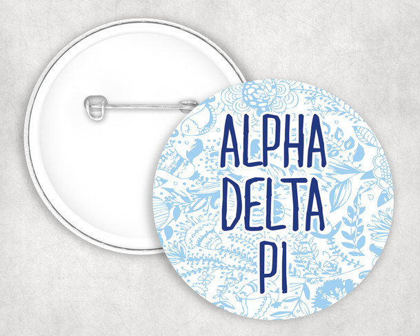 Alpha Delta Pi floral-text Pin Buttons