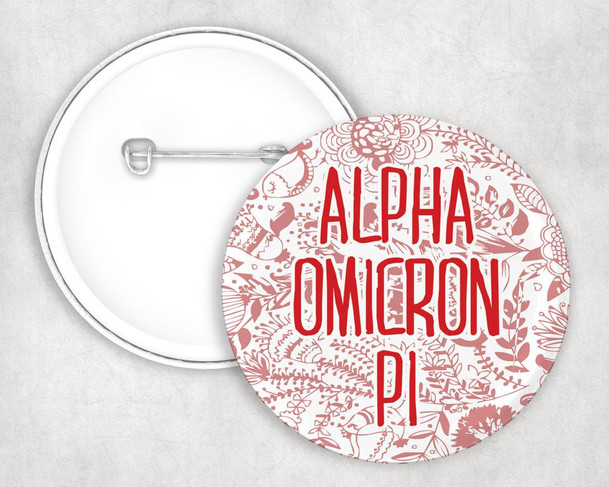  Alpha Omicron Pi floral-text Pin Buttons 