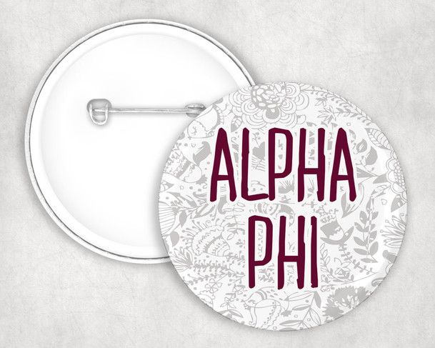 Alpha Phi floral-text Pin Buttons