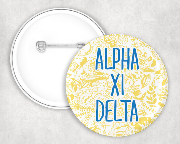 Alpha Xi Delta floral-text Pin Buttons