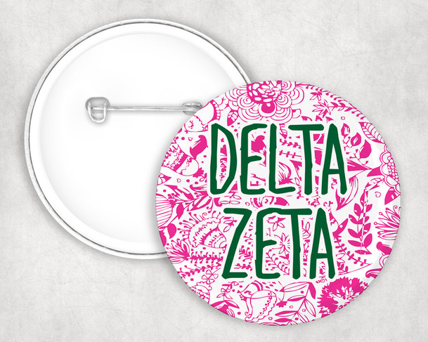 Delta Zeta floral-text Pin Buttons
