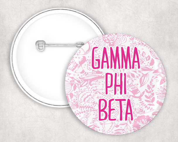 Gamma Phi Beta floral-text Pin Buttons
