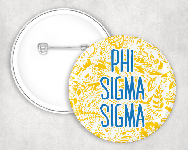 Phi Sigma Sigma floral-text Pin Buttons