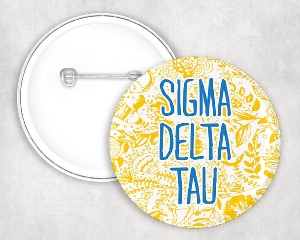 Sigma Delta Tau floral-text Pin Buttons