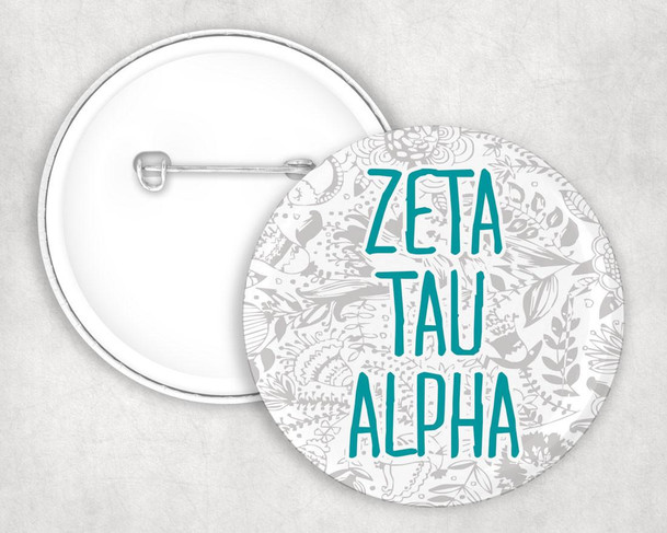  Zeta Tau Alpha floral-text Pin Buttons 